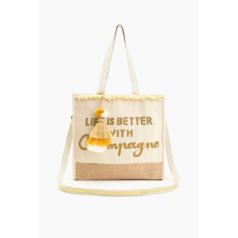 Champagne Forever Tote-Hand Beaded Jute Tote For Women