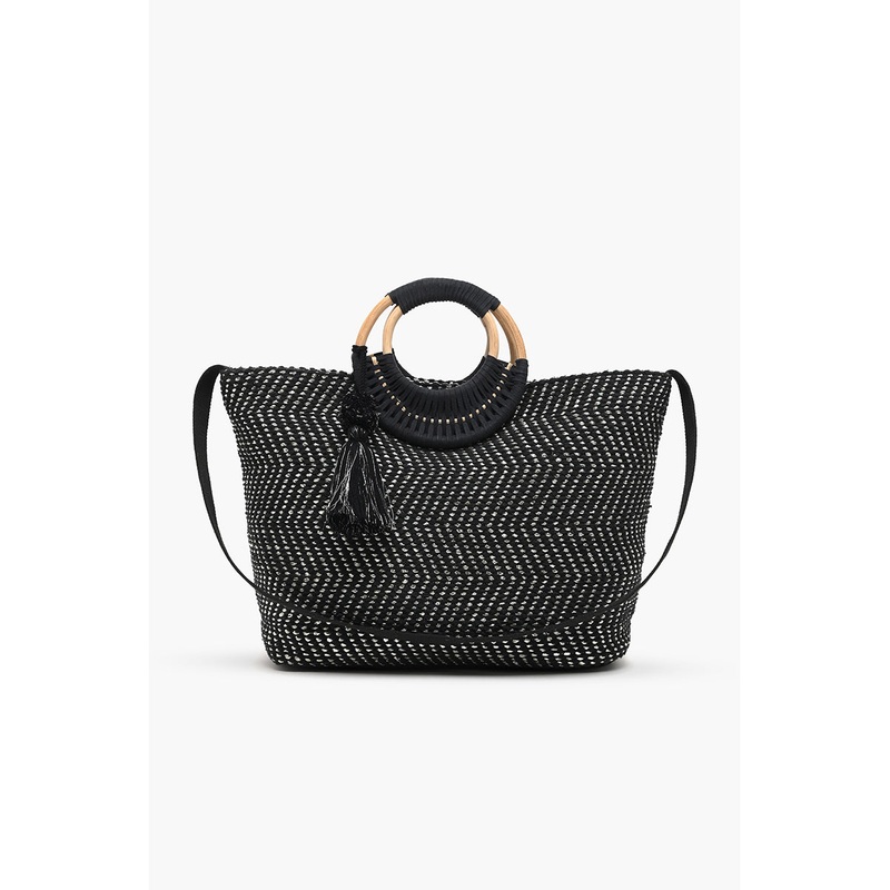 Midnight Lurex Wicker Handle Tote