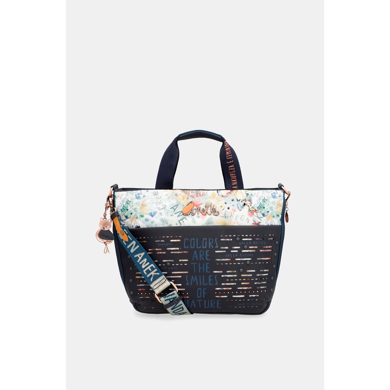 Nature Pachamama navy blue tote bag with shoulder strap