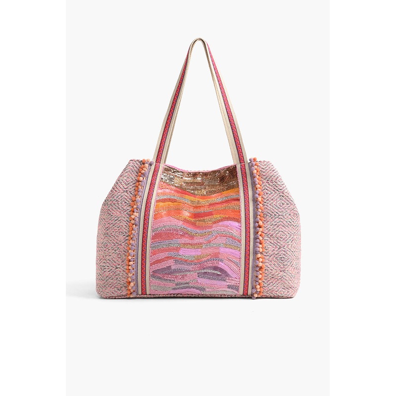 Orange to Mauve Ombre Embellished Tote