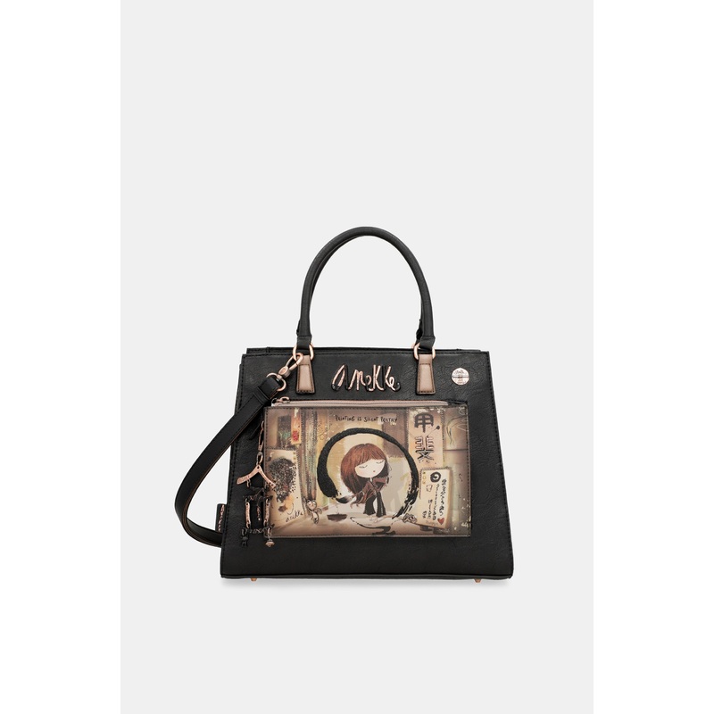 Shen black tote with shoulder strap