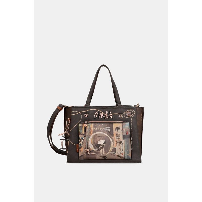 Shen brown tote with shoulder strap