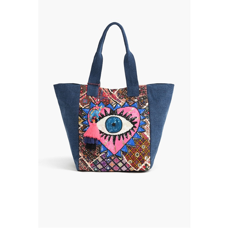 Watch Over Me Evil Eye Denim Tote