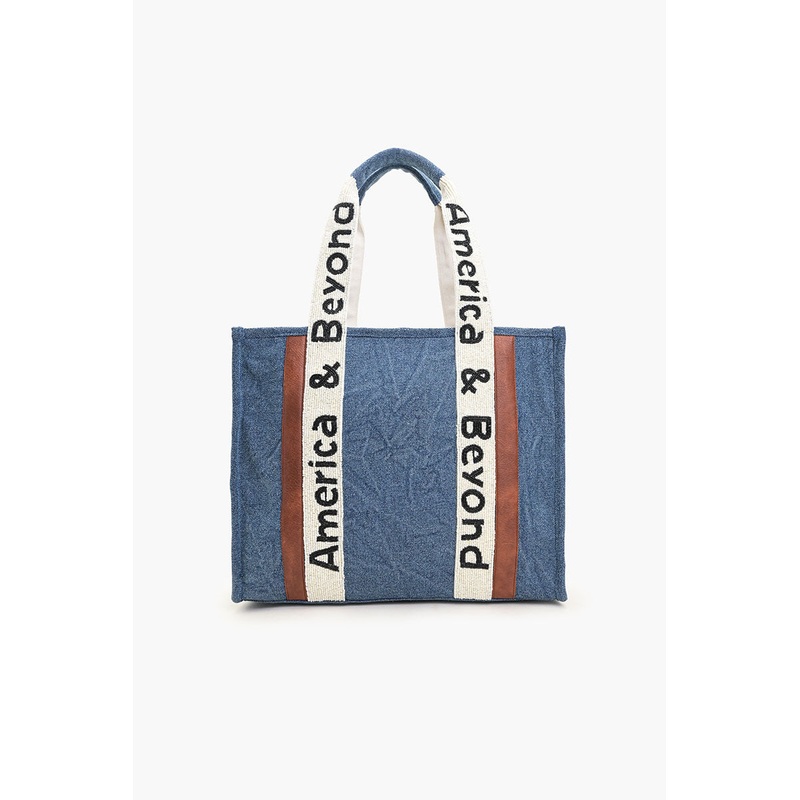 A&B Denim Beaded Personalized Tote