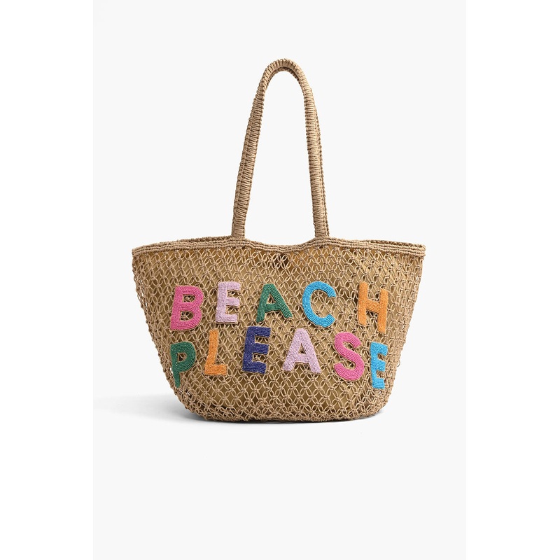 Beach Please Beaded Macrame Jute Tote