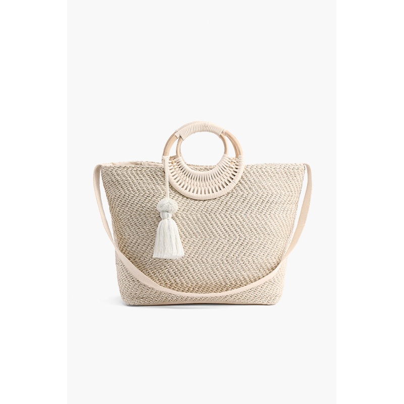 Birch Lurex Durrie Cane Handle Hand Woven Large Tote
