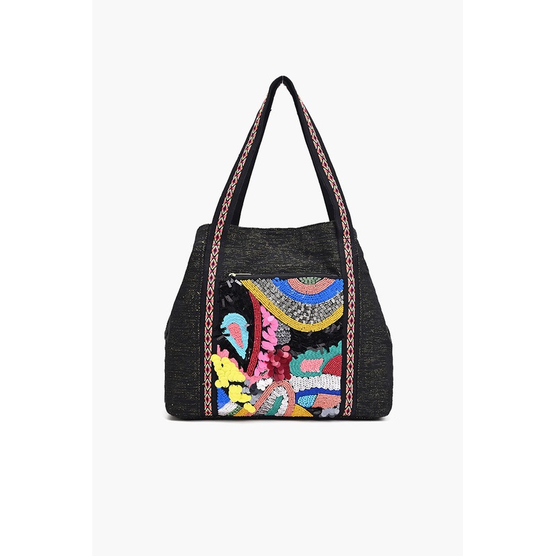 Black Triple Entry Embellished Shoulder Bag