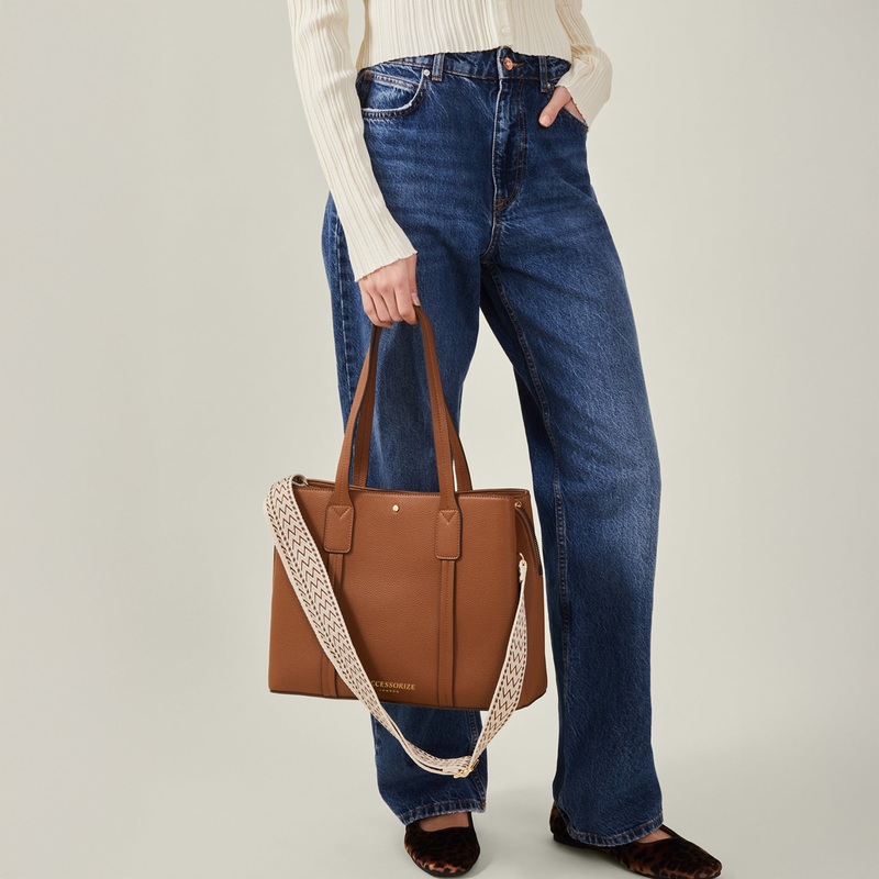 Brown Webbing Strap Tote Bag