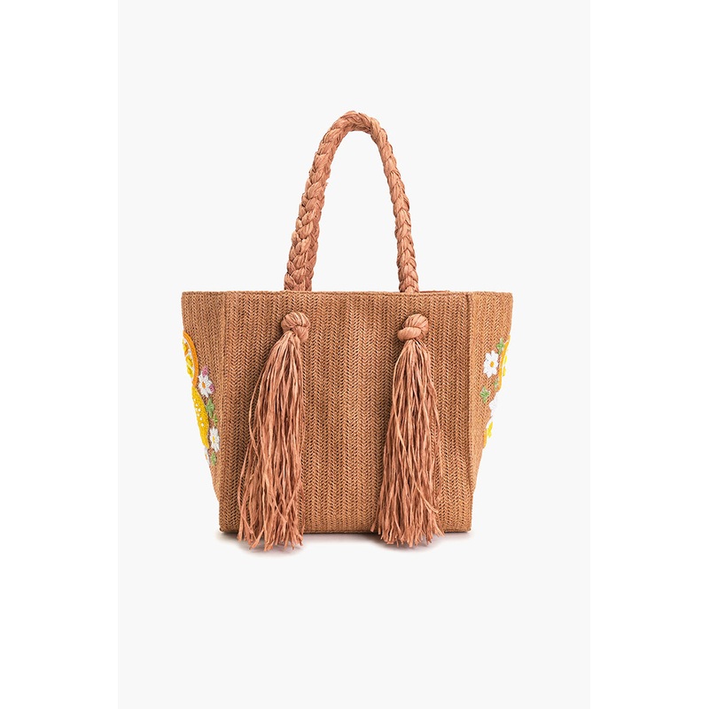 Daisy Citrus Straw Tote