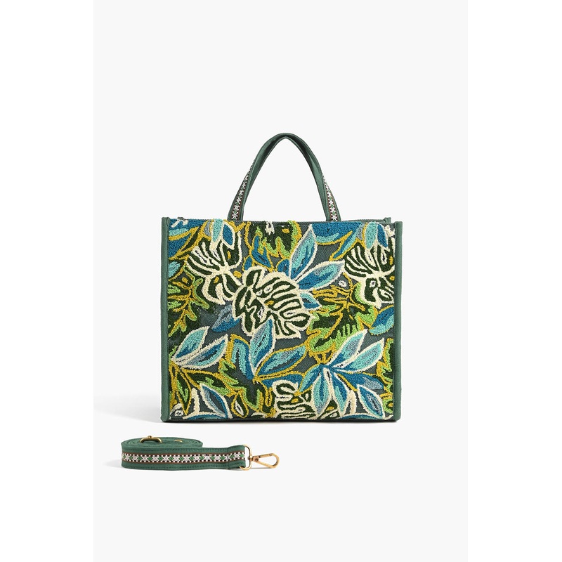 Evergreen Monstera Embellished Bag