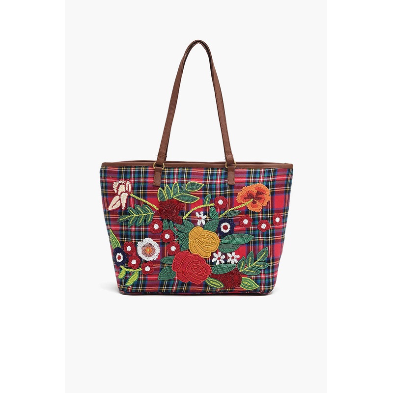 Glamorous Embellished Shopper Bag-Ruby Grid