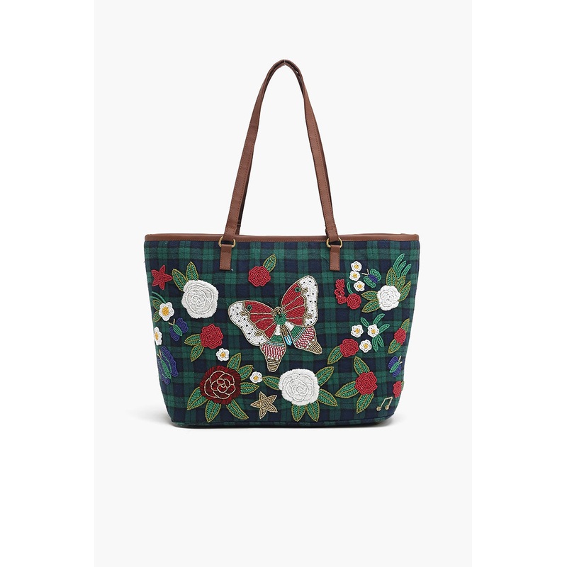 Glamorous Embellished Shopper Bag-Scottish Stripe