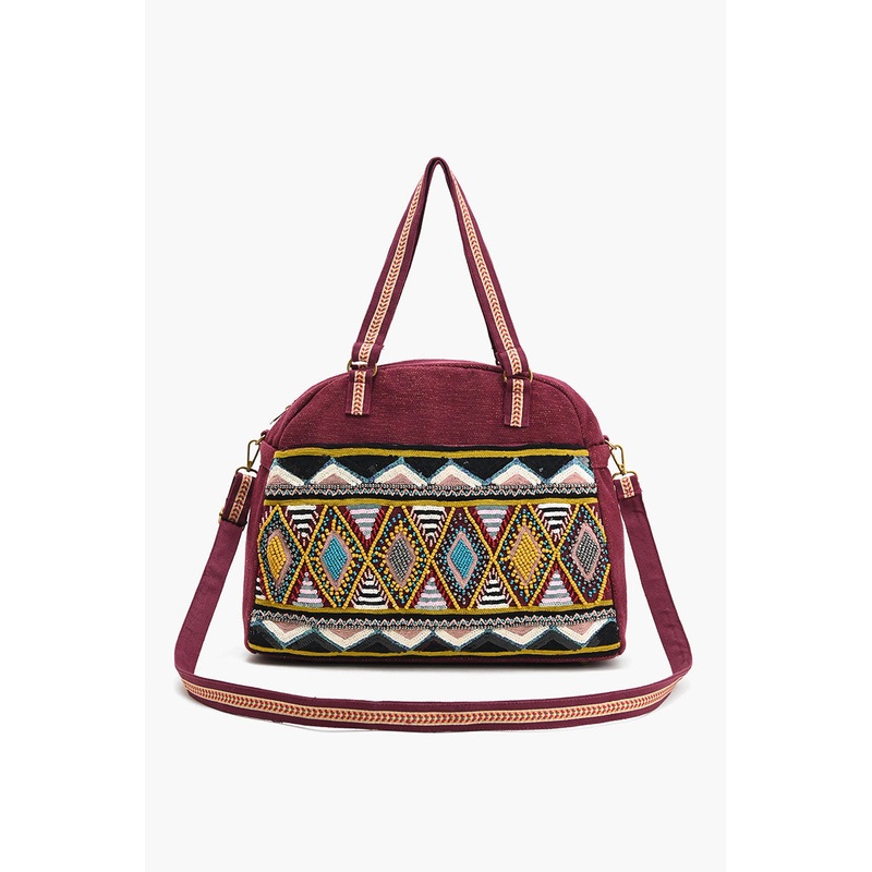 Glamorous Embellished Traveler with Crossbody-Geo Maroon