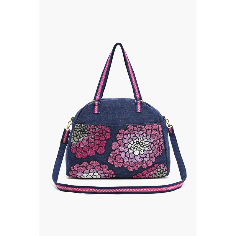Glamorous Embellished Traveler with Crossbody-Navy Floral