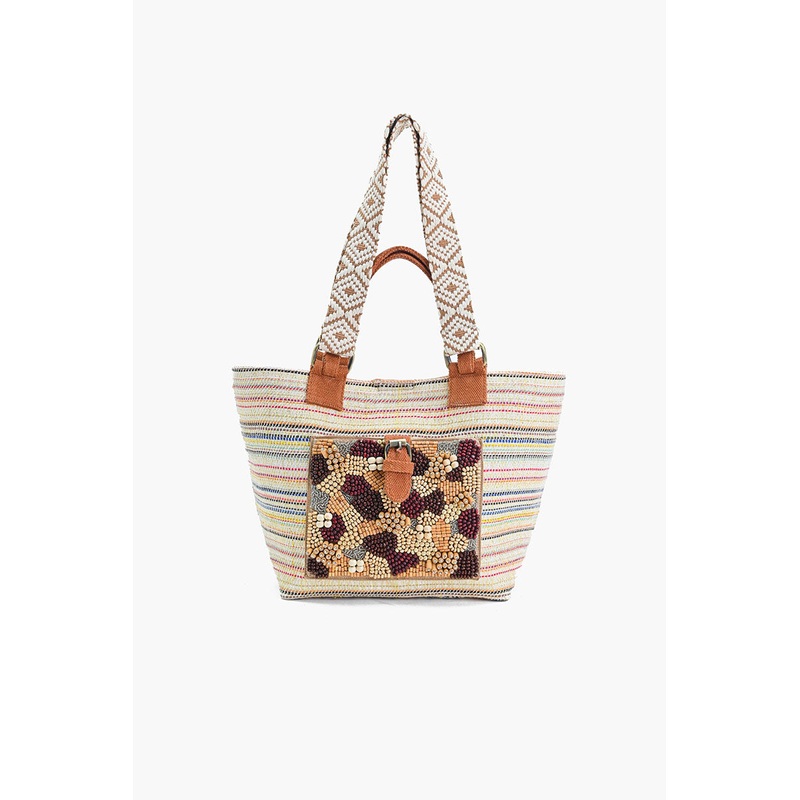 Handcrafted Earth-Tone Embellished Tote