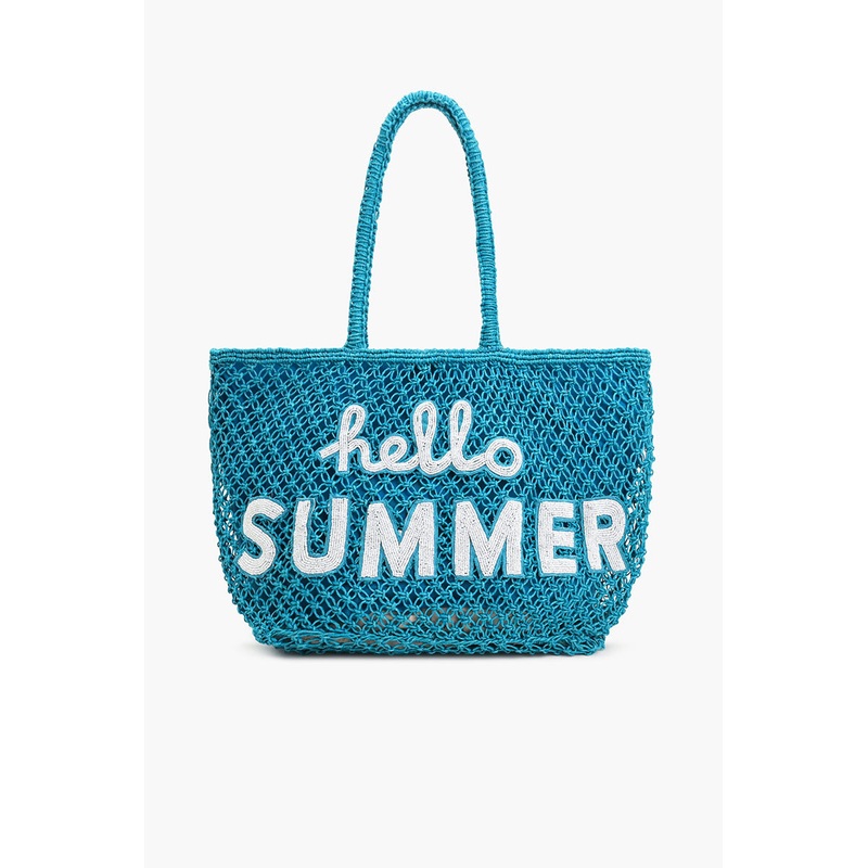 Hello Summer Beaded Macrame Jute Tote