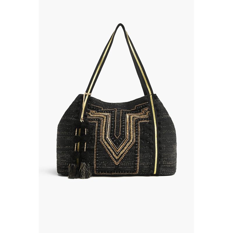 Luxe Love Tote - Hand Beaded Large Black Tote For Women