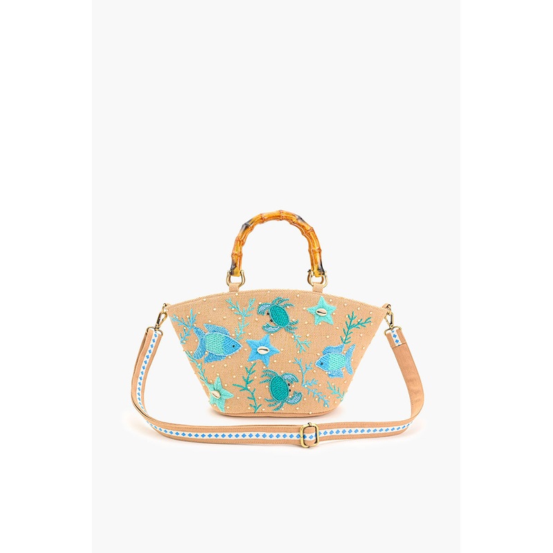 Marine Life Embellished Beach Mini Tote