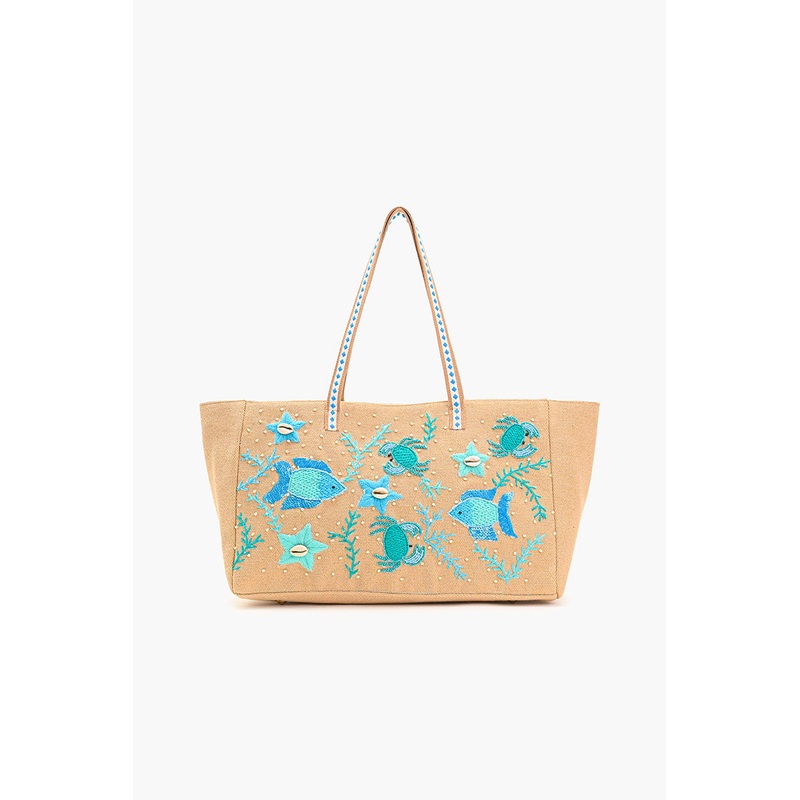 Marine Life Embellished Beach Tote