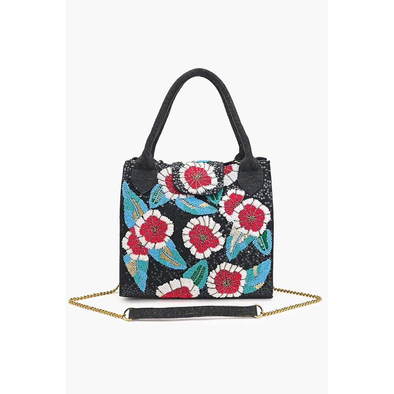 Midnight Blossom Beaded Bag