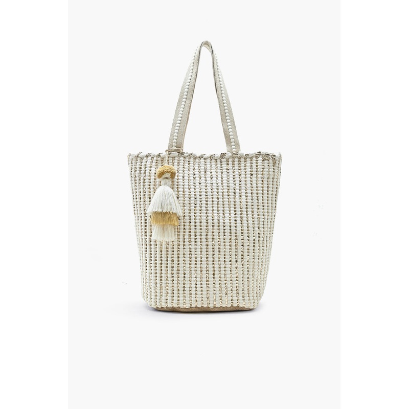 Natural Beauty Upcycled Hand Woven White Tote