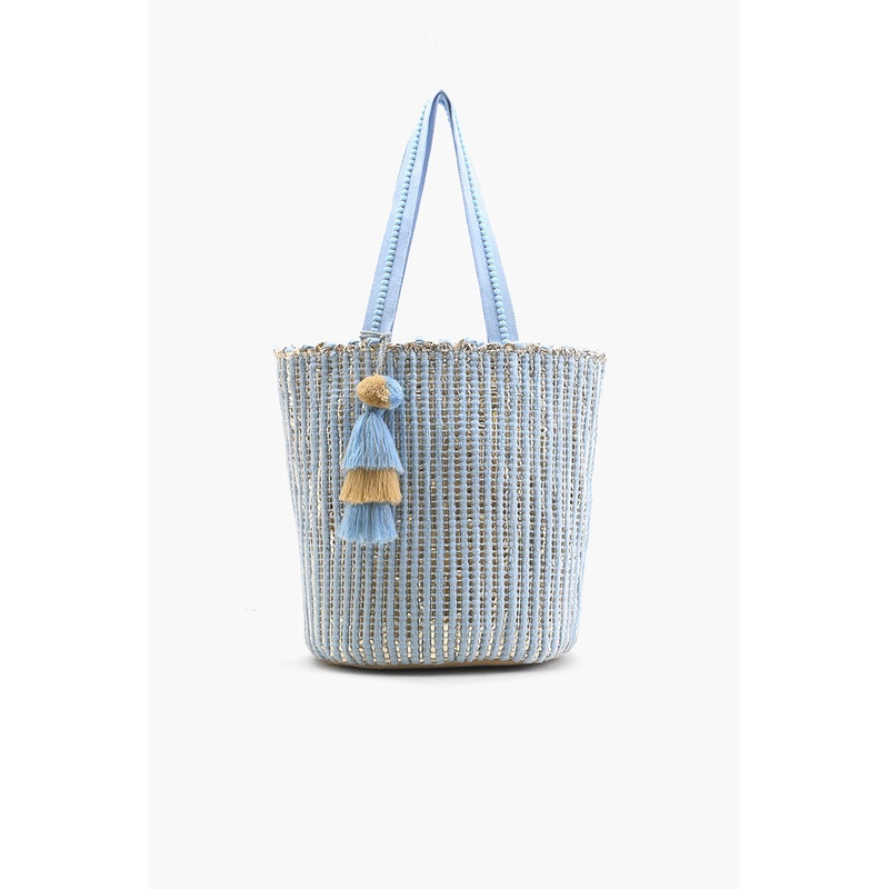 Natural Beauty Upcyled Hand Woven Lt Blue Tote