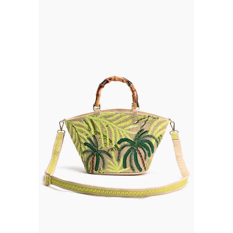 Palm Tree Beaded Mini Tote