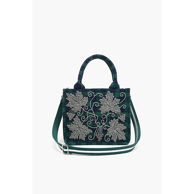 Petite Tote with Embellished Crossbody Strap-Scottish Stripe