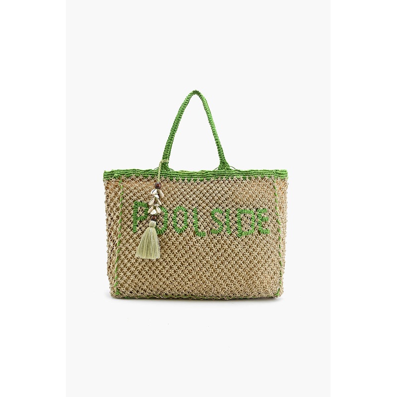 Poolside' Jute Macrame Tote in Beige & Green