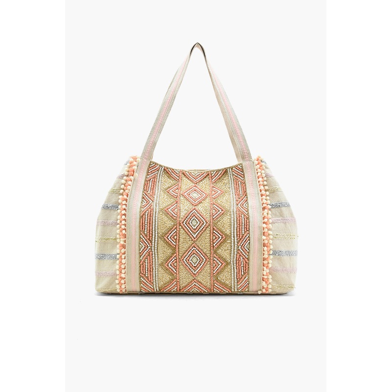 Rose Gold Tote-Hand Beaded Metallic Tote For Women