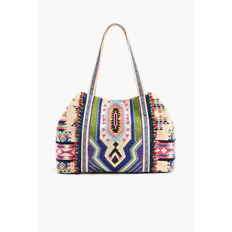 Tribal Hand Beaded Tote Bag-Multi Color Southwest Tote