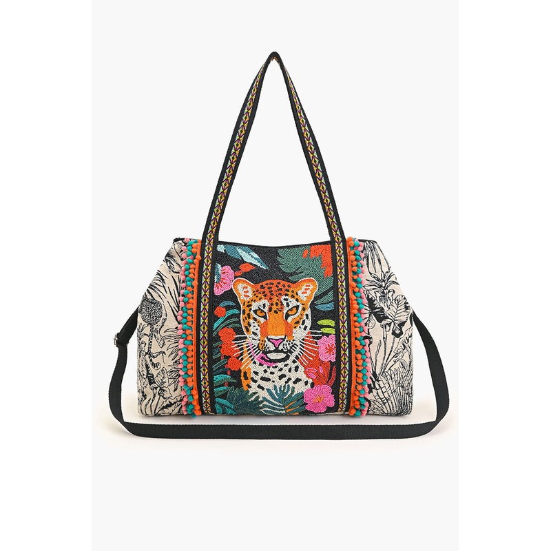 Tropical Leopard Embellished Tote