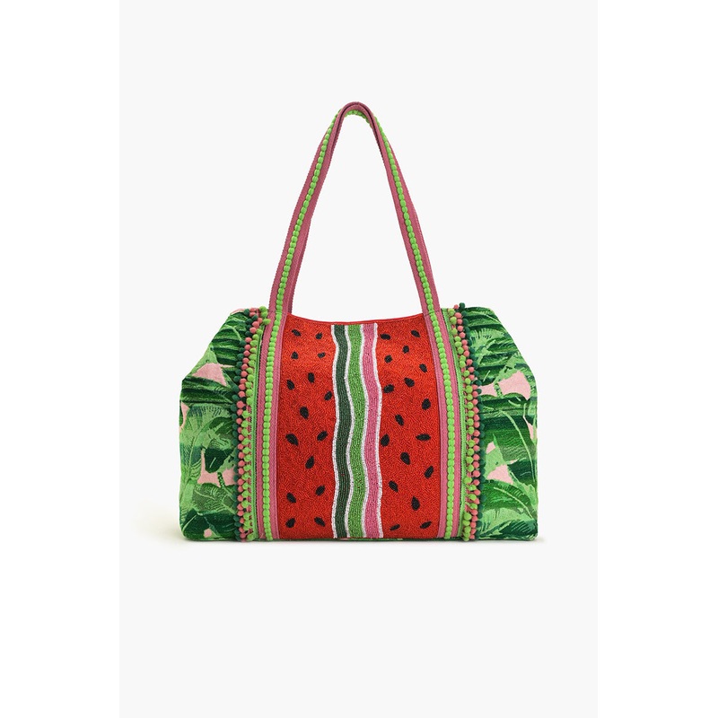 Watermelon Stripe Beaded Tote