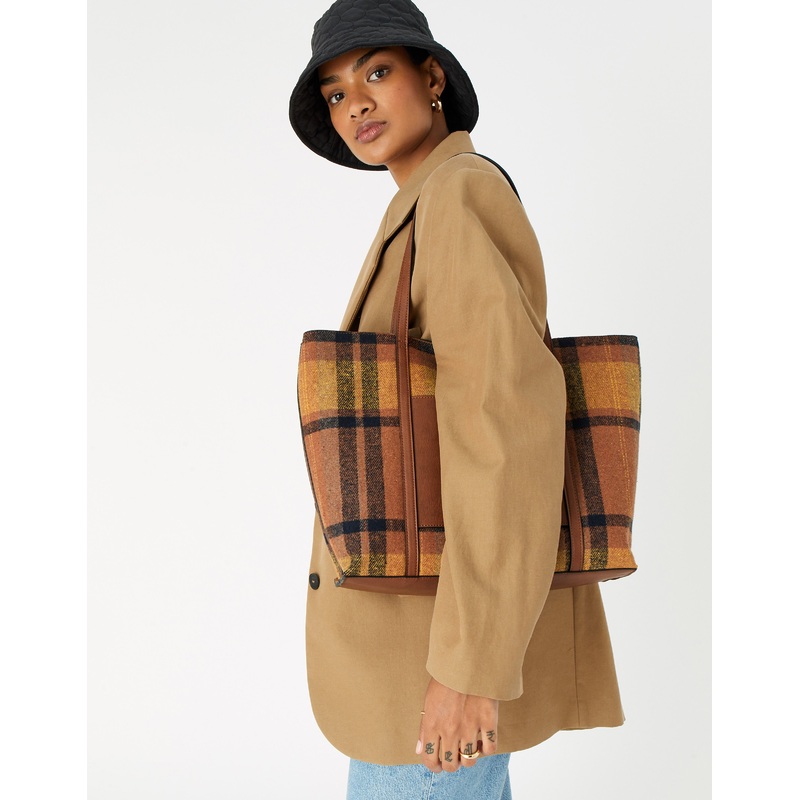 Accessorize London Carrie Check Brown Checks Tote Bag for Women