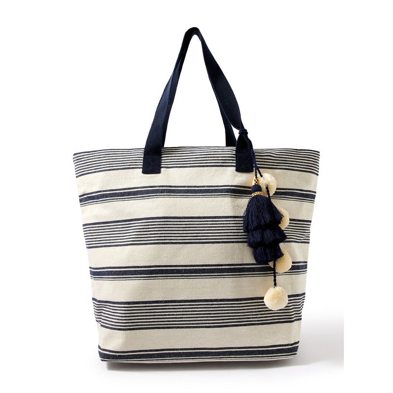 Accessorize London women's Blue Fabric Nautical Woven Stripe Tote bag