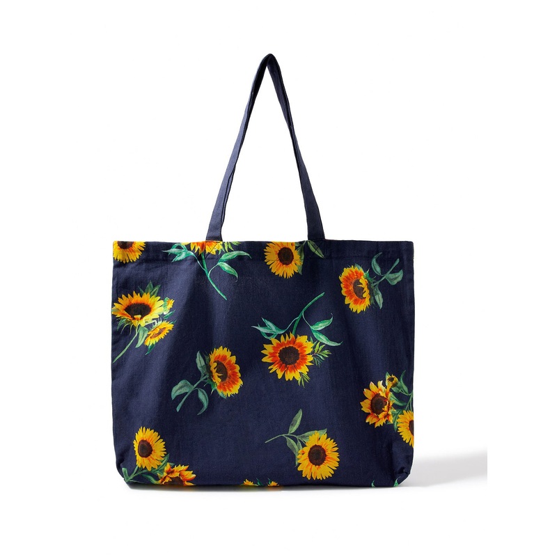 Accessorize London women's Blue Fabric Sunflower Canvas Shopper bag