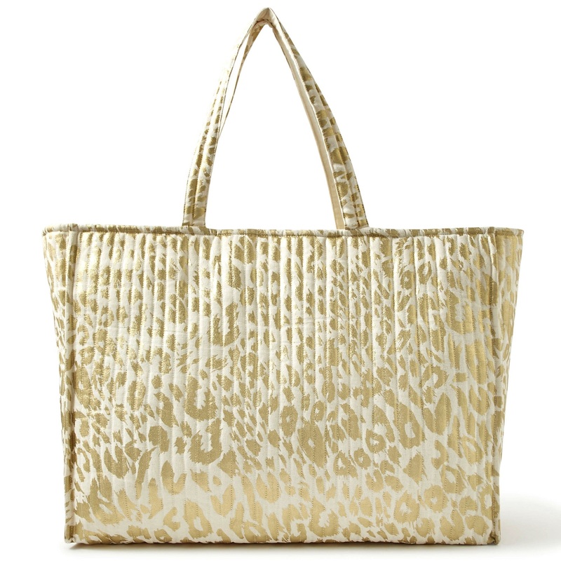 Accessorize London Women's Cotton Gold Leopard quilt tote bag