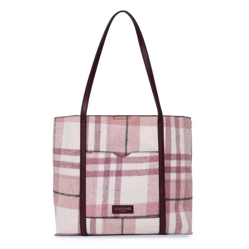 Accessorize London Women'S Fabric Pink Kensington Check Tote Bag