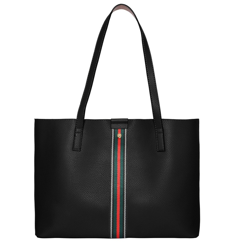 Accessorize London Women's Faux Leather Black Cambridge Tote Bag