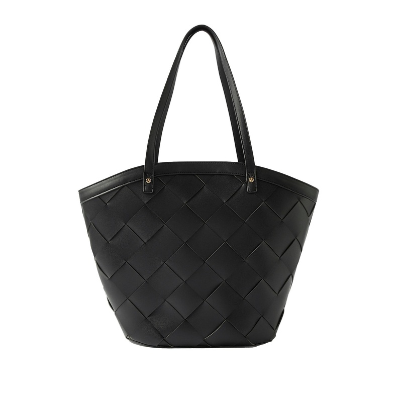 Accessorize London Women's Faux Leather Black Cross-Weave tote Bag