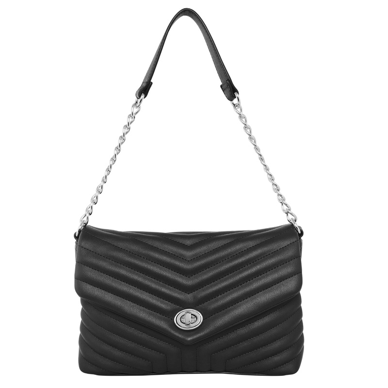 Accessorize London Women's Faux Leather Black Katie Quilted Chain Shoulder Bag