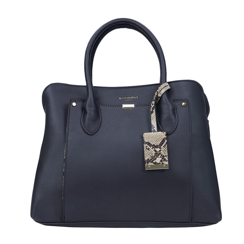 Accessorize London Women's Faux Leather Black Tessa work Tote bag