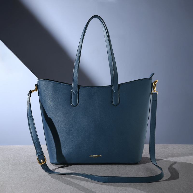 Accessorize London Women's Faux Leather Blue Daffodil tote bag