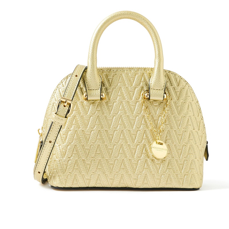 Accessorize London Women's Faux Leather Gold A Logo Handheld Bag