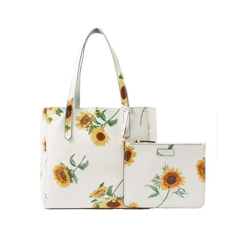 Accessorize London women's Faux Leather Sunflower Print Reversible Tote Bag