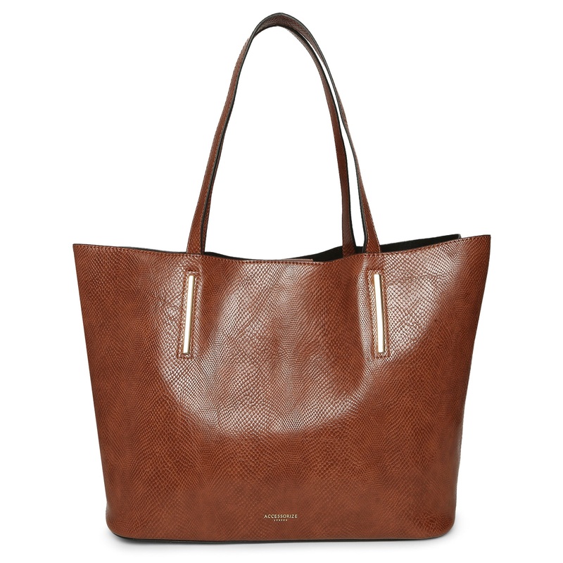 Accessorize London Women's Faux Leather Tan Amber Reptile Shoulder