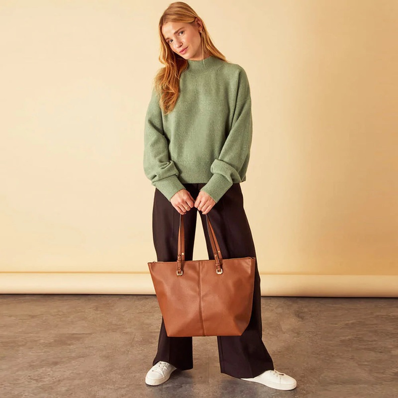 Accessorize London Women's Faux Leather Tan Classic shoulder Tote Bag