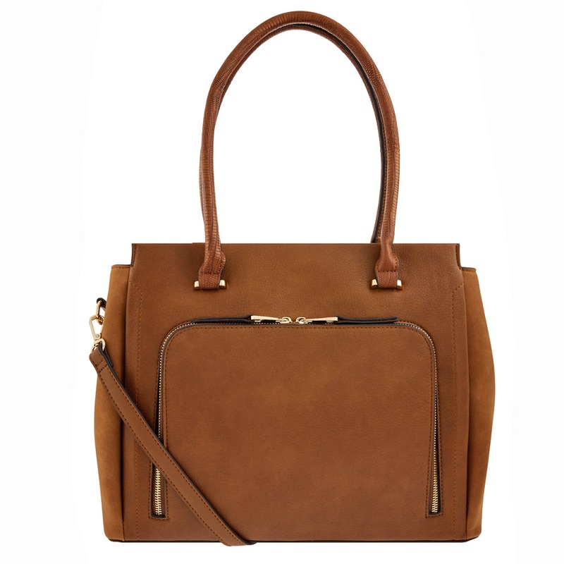 Accessorize London Women'S Faux Leather Tan Multi Pocket Morgan Work Tote Bag