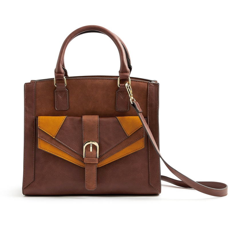 Accessorize London Women's Faux Leather Tan Patchwork Handheld Bag