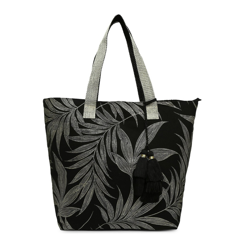 Accessorize London Women's Pure Cotton Black Leah Leaf Printed Tote Bag